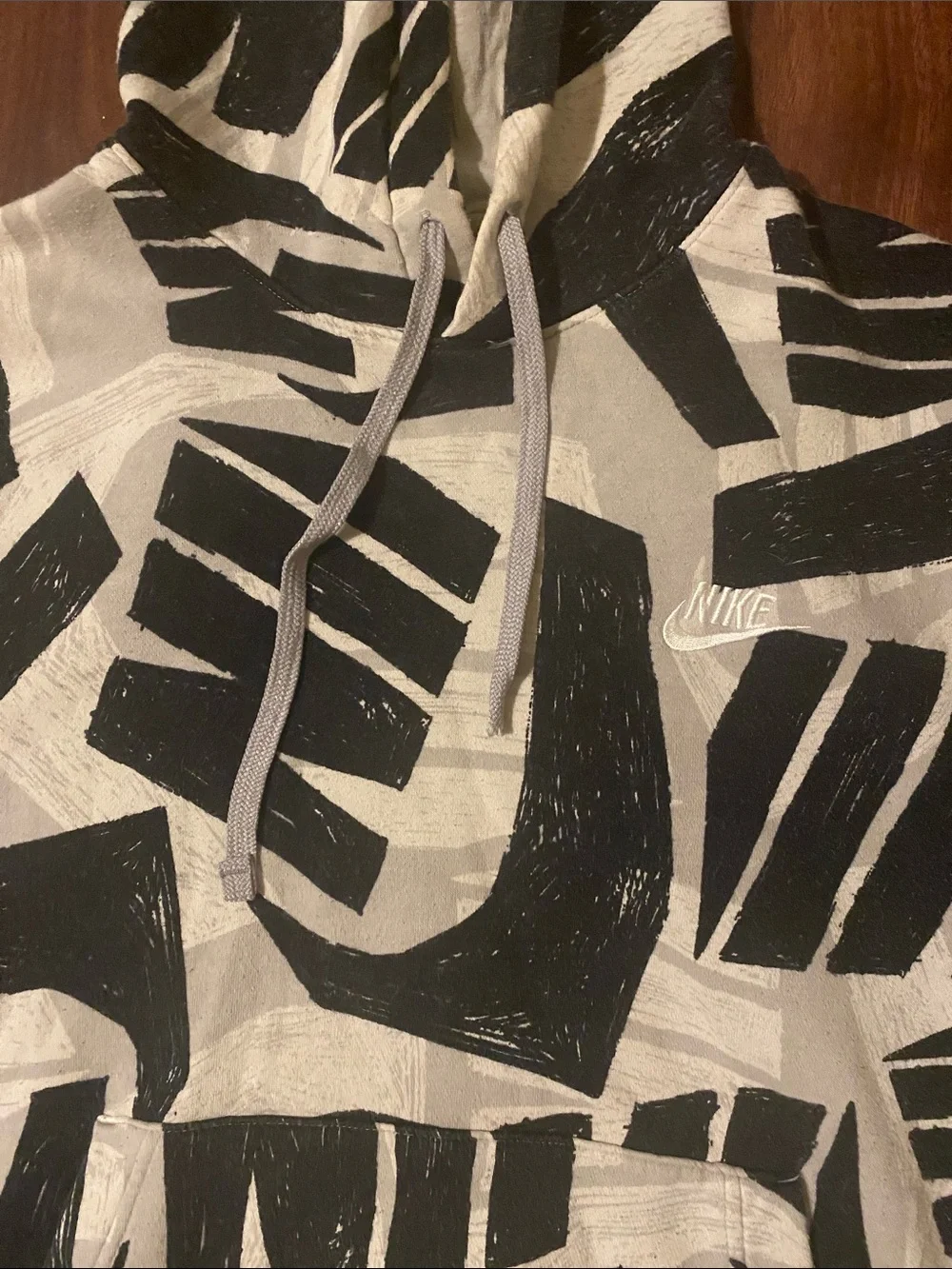 Nike Black and Light Gray Allover Logo Graphic Hoodie